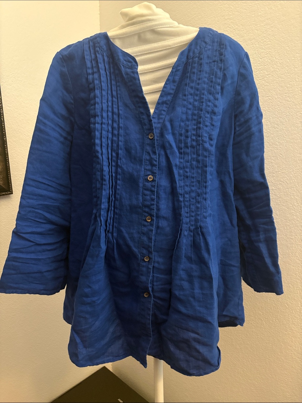 Women's Cobalt Blue Pintuck Button-Front Tunic